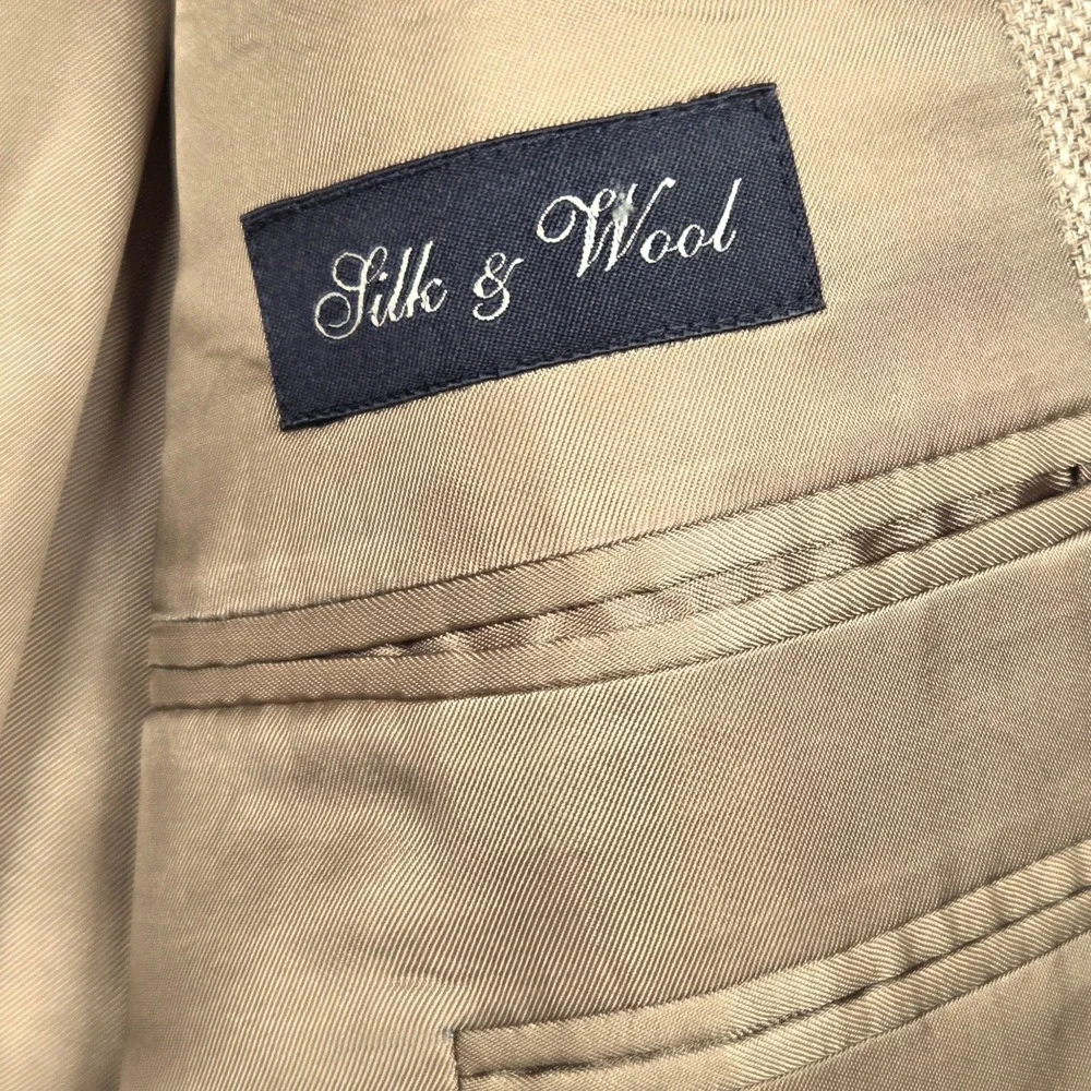 Ermenegildo Zegna Sport Coat Mens 48 L Tan Silk Wool Slub Blazer Made in Italy